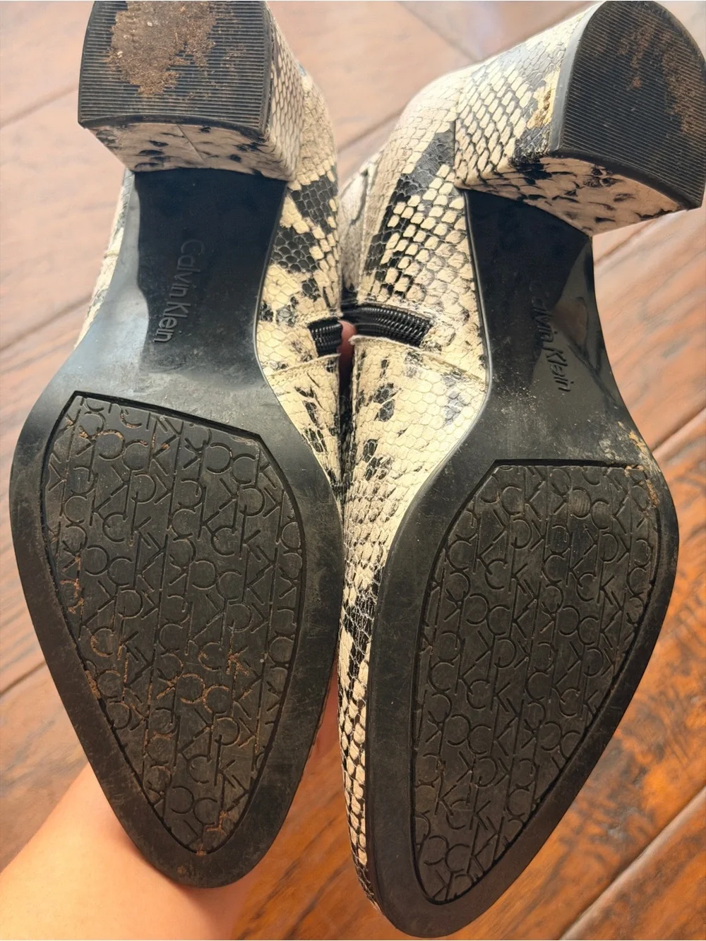 Calvin Klein Black & Ivory Snakeskin-Print Ankle Booties